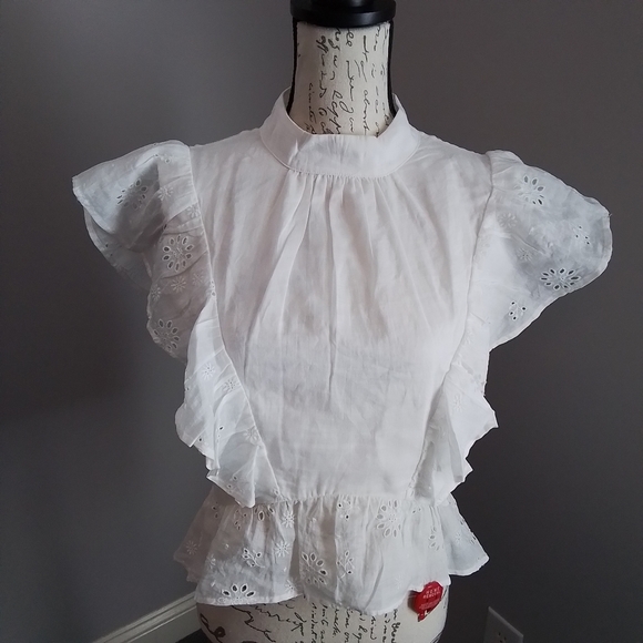 NWT FRAME White Eyelet Peplum Top - S - Picture 3 of 12